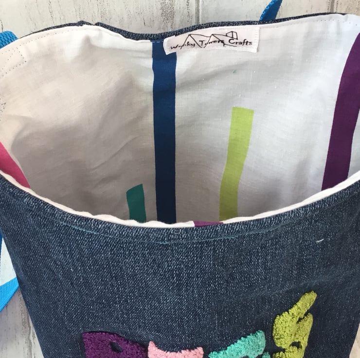 Recycled denim peg bag with blue shoulder strap... Folksy