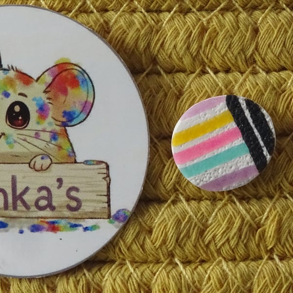 Pastel Stripe Polymer Clay Stud Earrings – Handmade