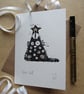 Tree Cat - lino cut print Christmas card (gold) - Image 1
