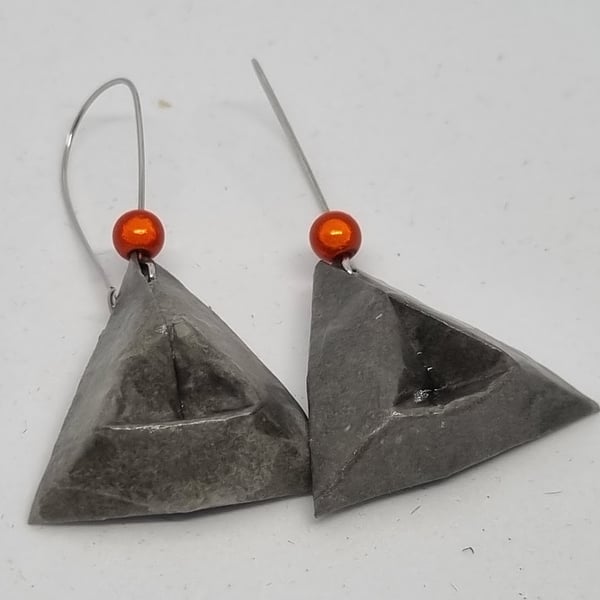 Geometric grey triangle paper earrings 