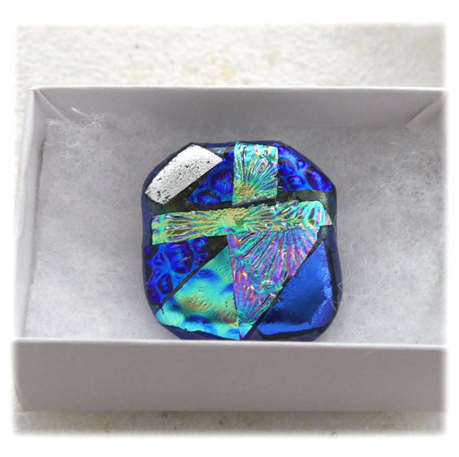 SOLD Patchwork Dichroic Fused Glass Brooch 062 Handmade 
