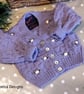 SALE Baby Girls Hand Knitted Lilac Flower Cardigan 3-9 months size - Image 1