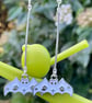 HALLOWEEN BAT EARRINGS white cute bat drop bar - Image 1