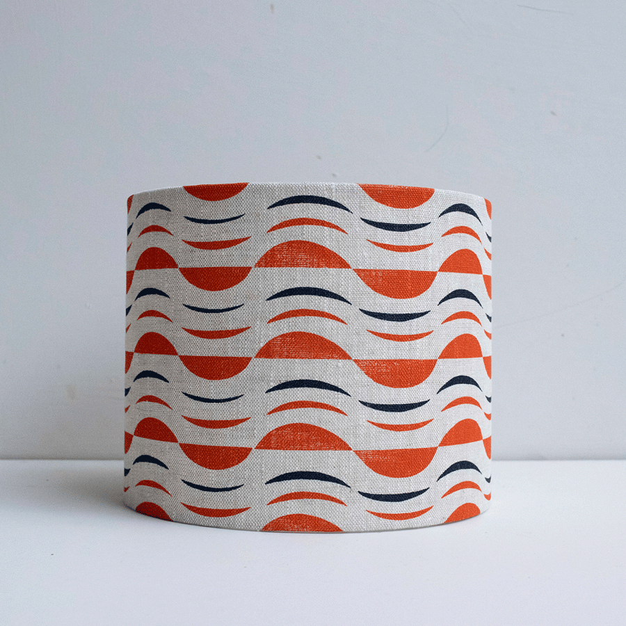 SECONDS SALE - Hand printed 20cm diameter lampshade. Orange, dark navy