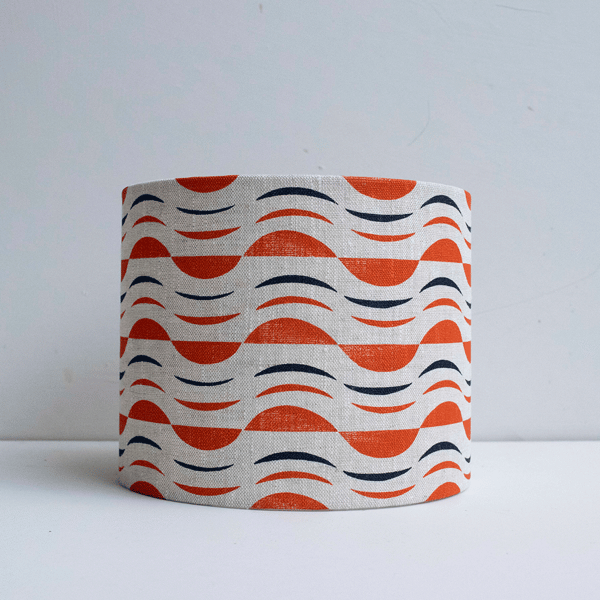 SECONDS SALE - Hand printed 20cm diameter lampshade. Orange, dark navy