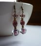 AMETHYST, PINK, SILVER AND BRONZE LAMPWORK BEAD EARRINGS. - Image 2
