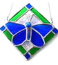 Butterfly Framed Stained Glass Suncatcher Blue Green Tile - Image 3