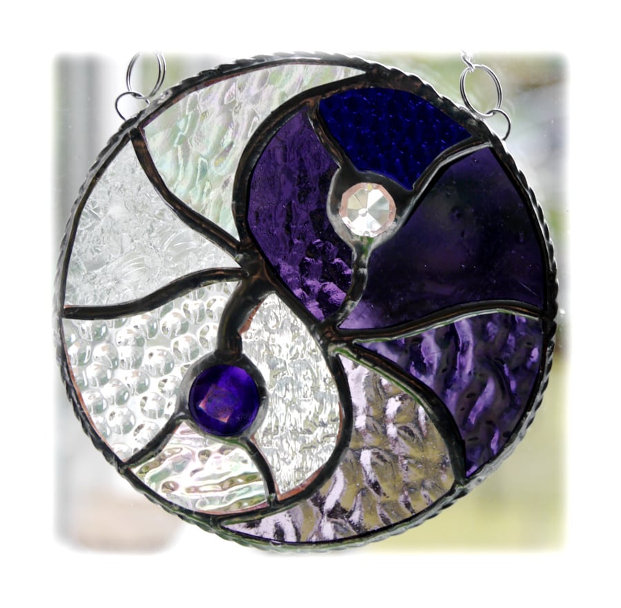  Yin Yang Suncatcher Stained Glass Handmade Purple 005