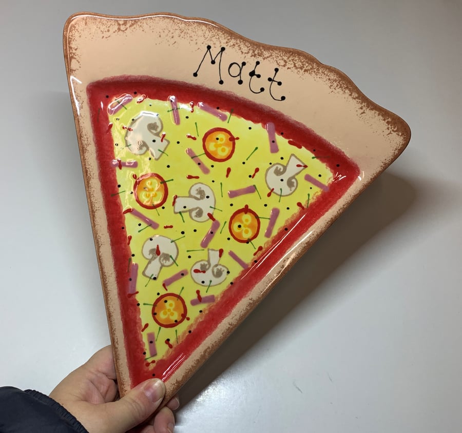 Hand Painted Personalised Pizza Wedge Plate, Ceramic Pizza Slice 