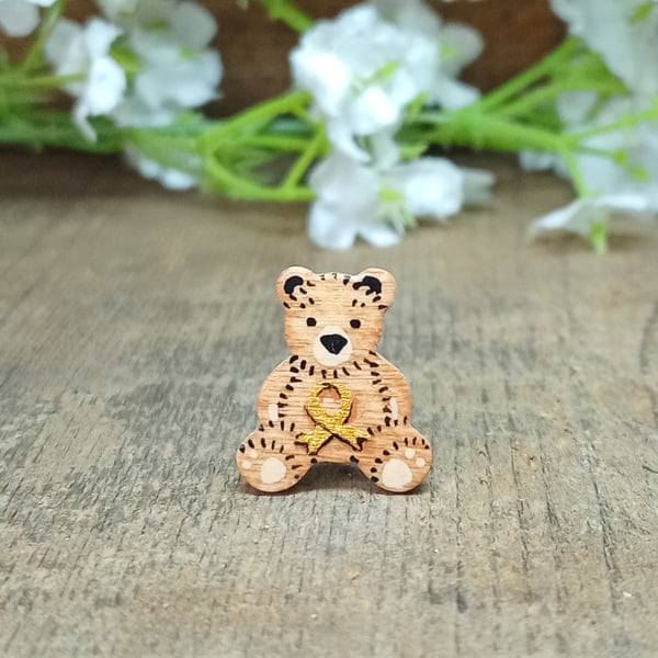 Tiny Children's Cancer Ribbon Badge, Handmade Child Cancer Awareness Bear Pin