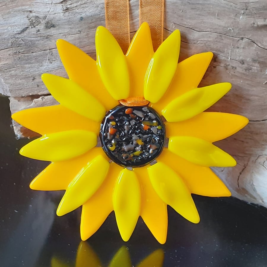 Fused Glass Sunflower Wall Art, Hanging Mobile Decoration