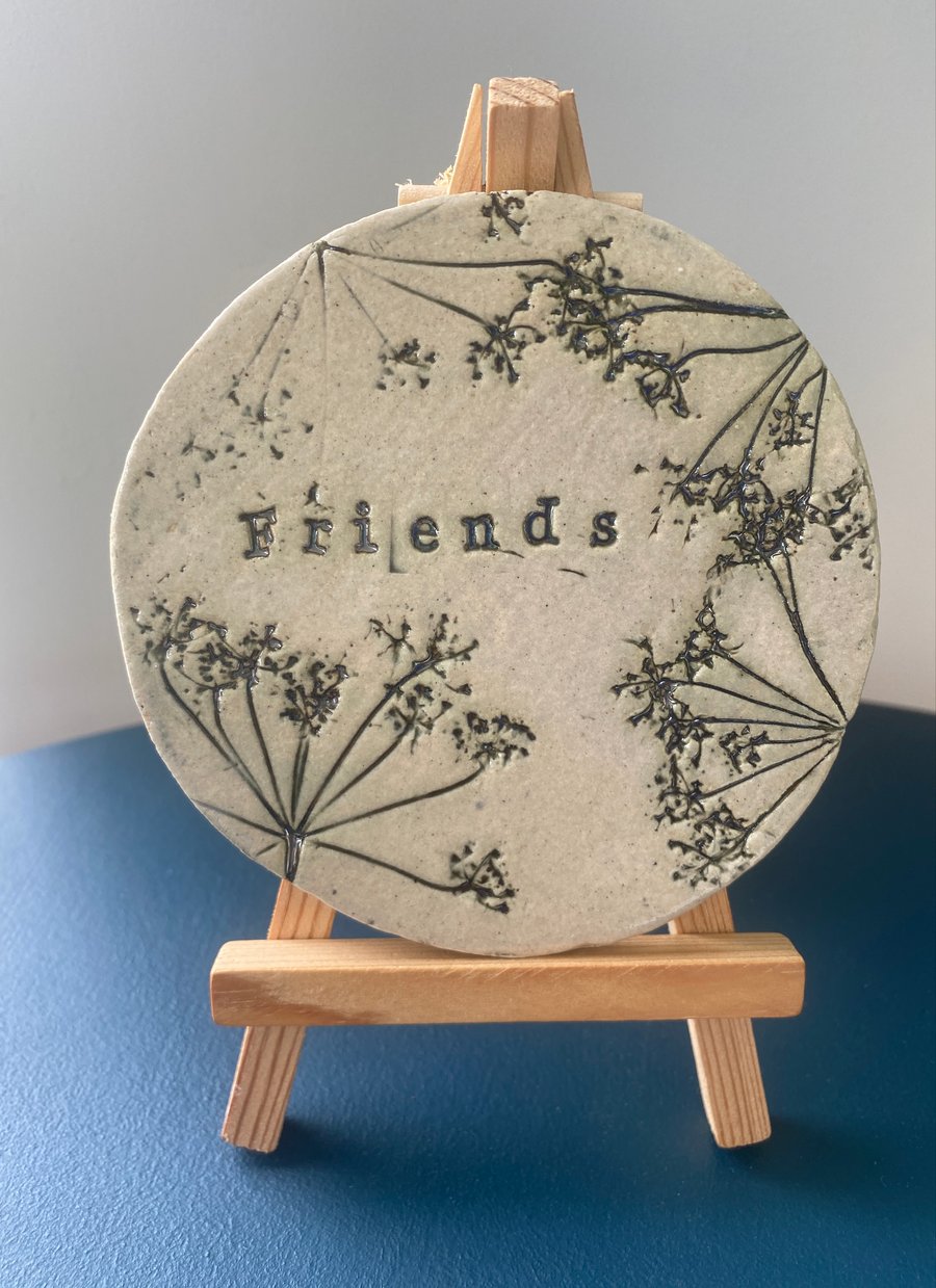 Friends - Ceramic kiln fired coaster, home decor with easel in gift box, 