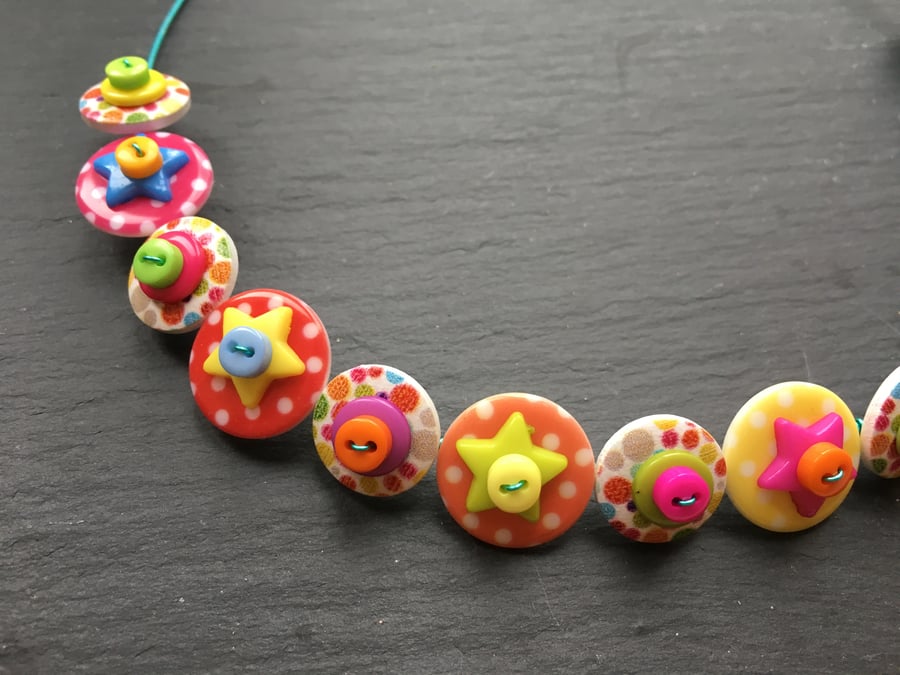 Rainbow Button Choker Necklace Stars