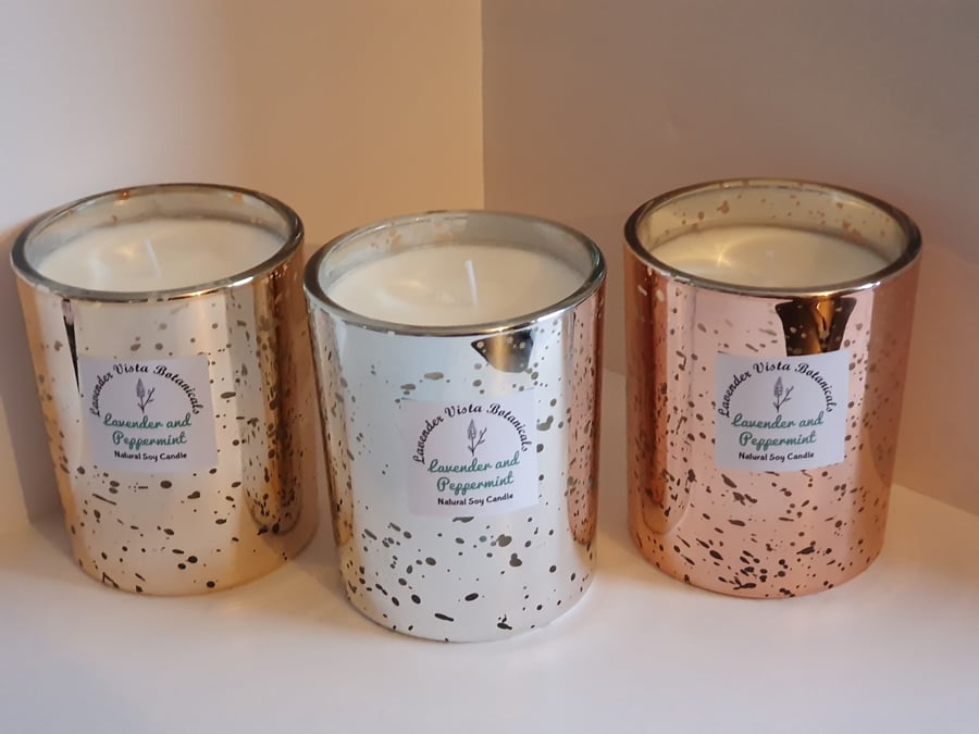 Luxury Lavender and Peppermint Natural Soy Candle - Copper 