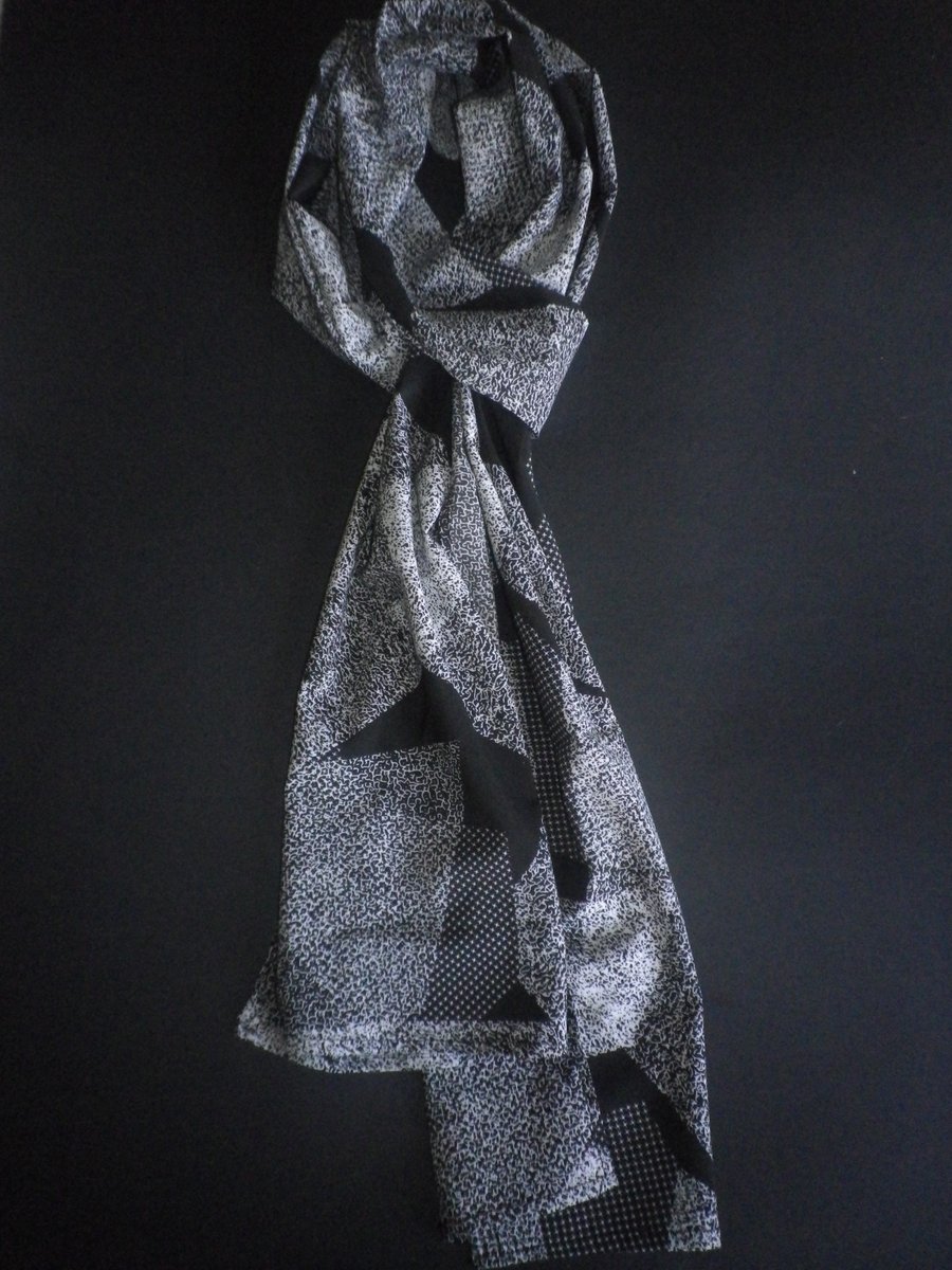 Grey and black lightweight blended fibres summer scarf, micro hemmed, great gift