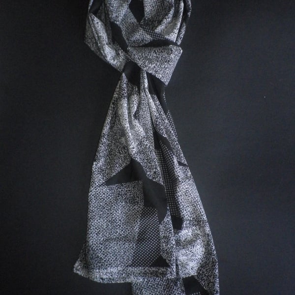 Grey and black lightweight blended fibres summer scarf, micro hemmed, great gift