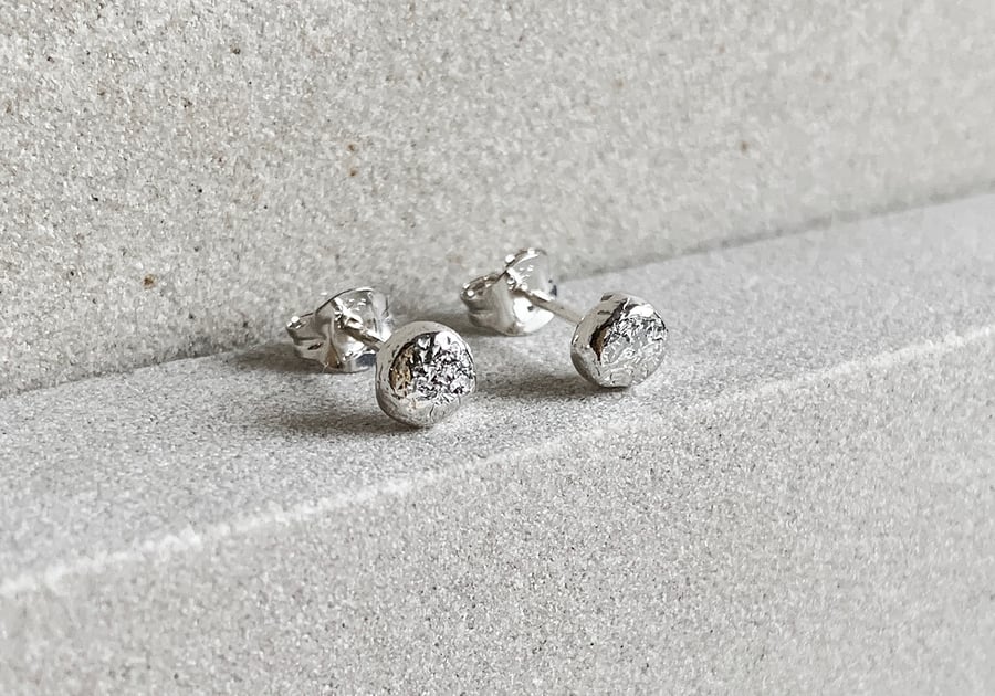 One of a Kind Hammered Sterling Silver Stud Earrings