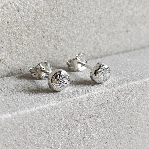 One of a Kind Hammered Sterling Silver Stud Earrings