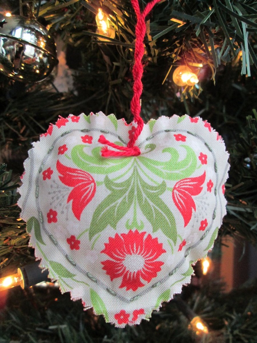 Trio of Scandi Fabric Hearts - Heart Tree Decorations