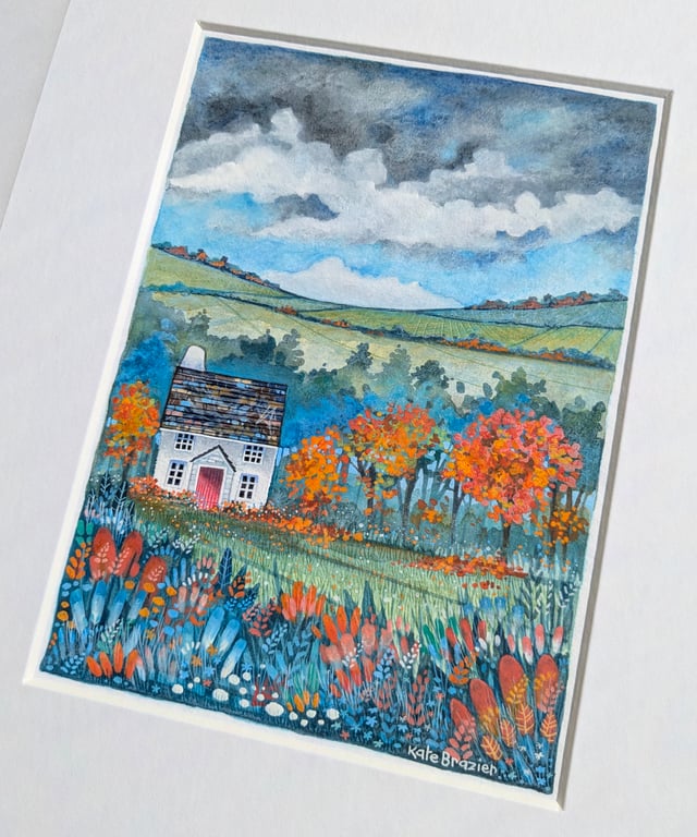Russet Cottage - Mixed media. Colourful. Unique. Floral. Mounted