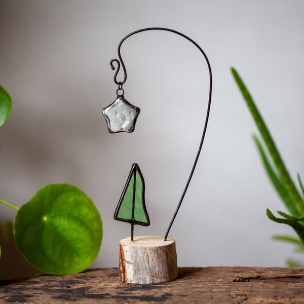 Stained Glass Tiny Tree and Star Suncatcher Ornament