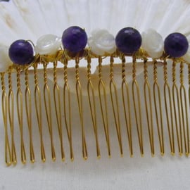 Mother of Pearl and Amethyst Hair Comb