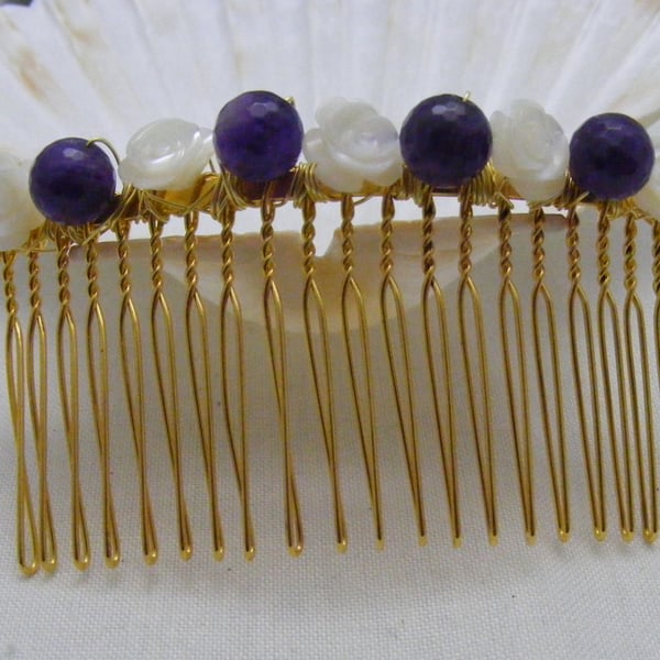 Mother of Pearl and Amethyst Hair Comb