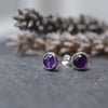 Amethyst stud earrings, sterling silver. February birthstone