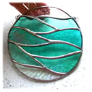 Making Waves Teal Stained Glass Suncatcher Handmade Ring Sea