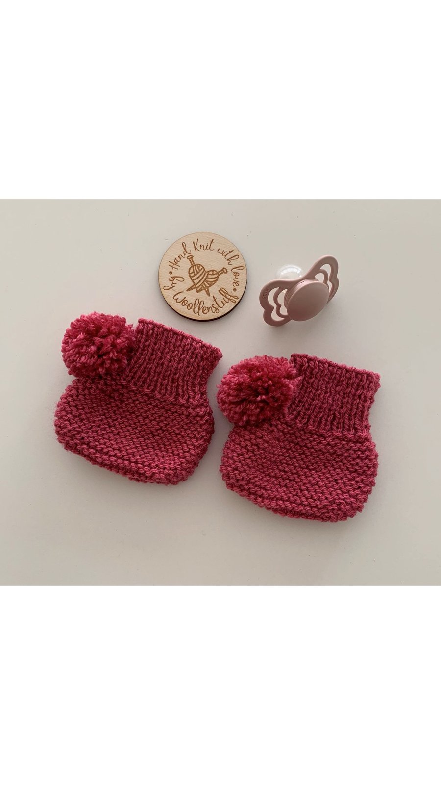 Made To Order Handknitted Clover Pom Pom Baby Boots 5 sizes. Any colour.