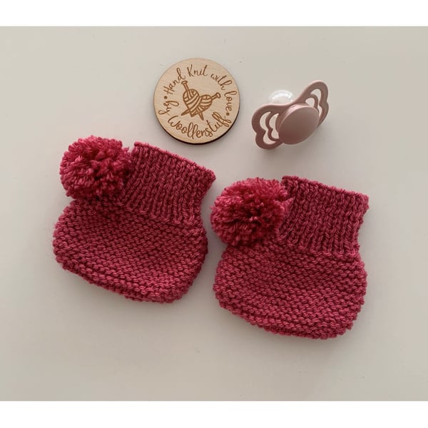 Made To Order Handknitted Clover Pom Pom Baby Boots 5 sizes. Any colour.