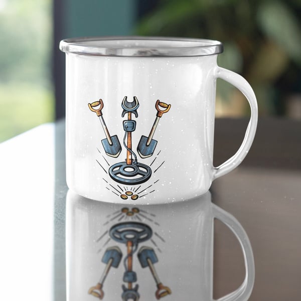 Personalised Metal Detecting Coffee Mug, Custom personalised enamel mug, persona