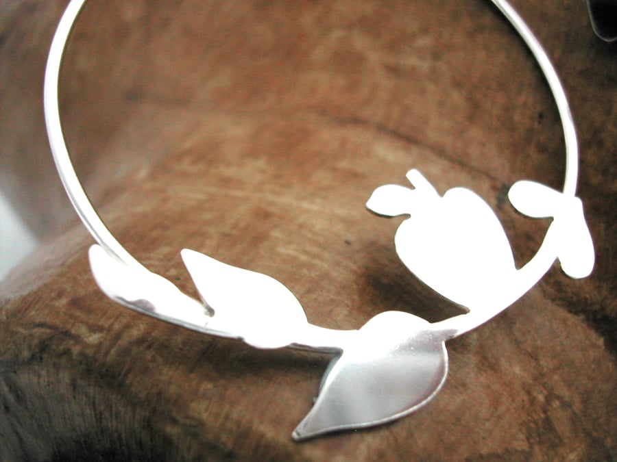 Silver Apple Branch Hoop Stud Earrings