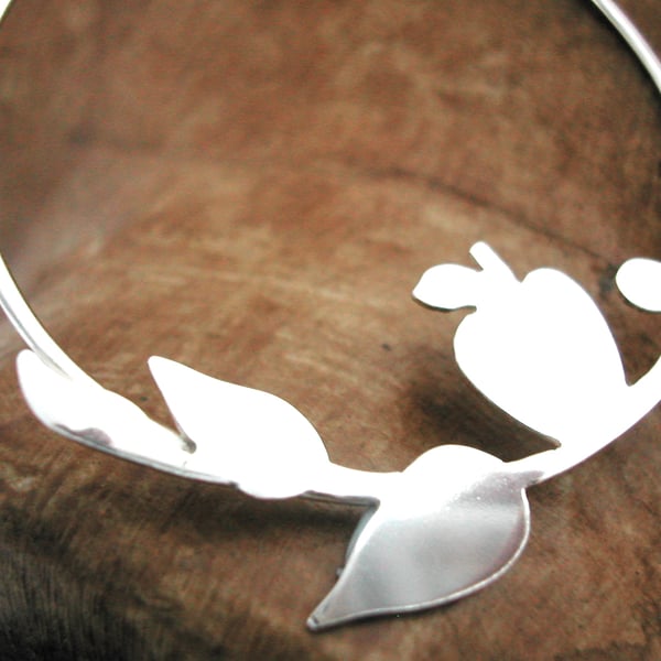 Silver Apple Branch Hoop Stud Earrings