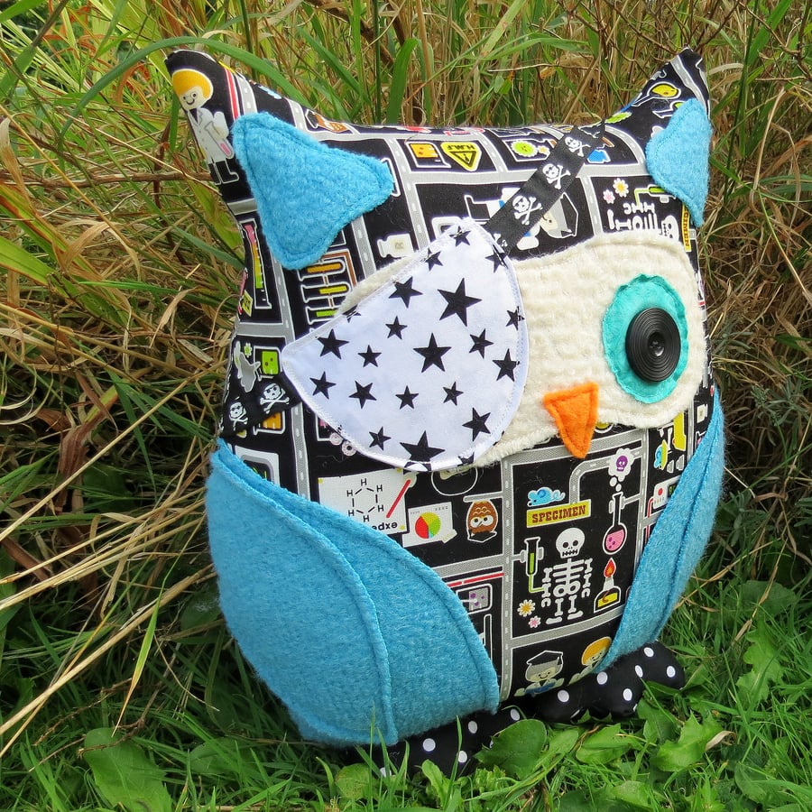 A pirate owl cushion. Owl pillow. 35cm tall. 14 inches. 