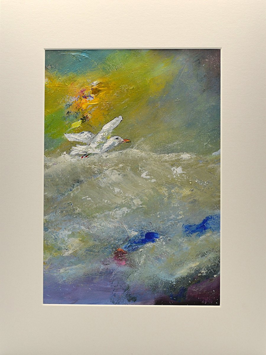 Original Painting of a Gull at Sea (16x12 inches)