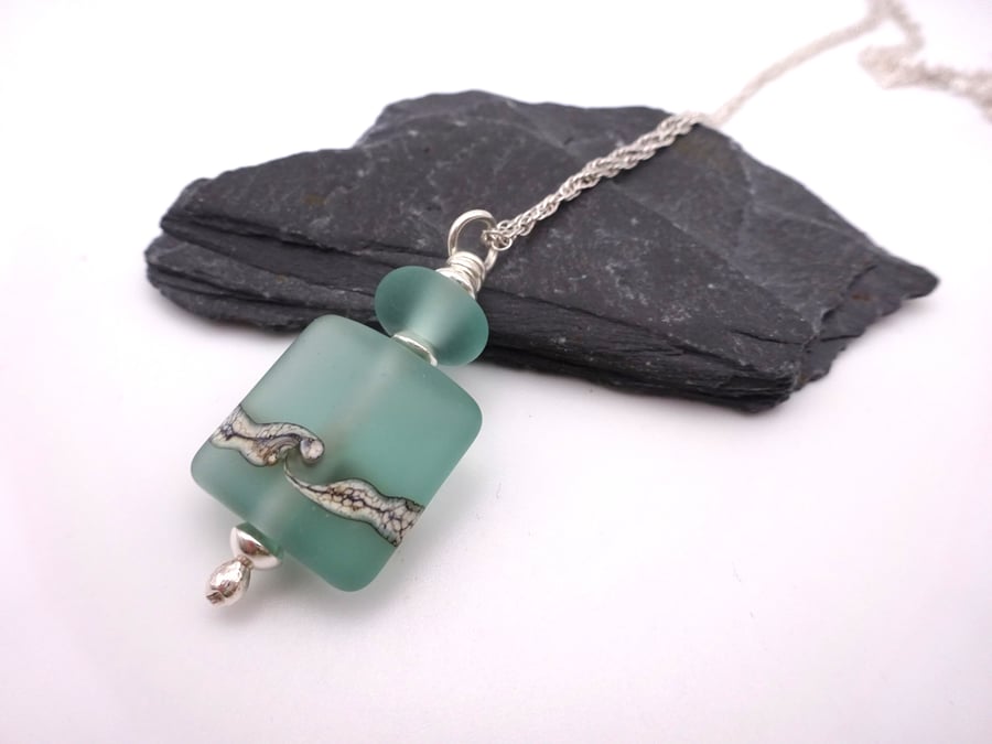 lampwork glass aqua pendant necklace