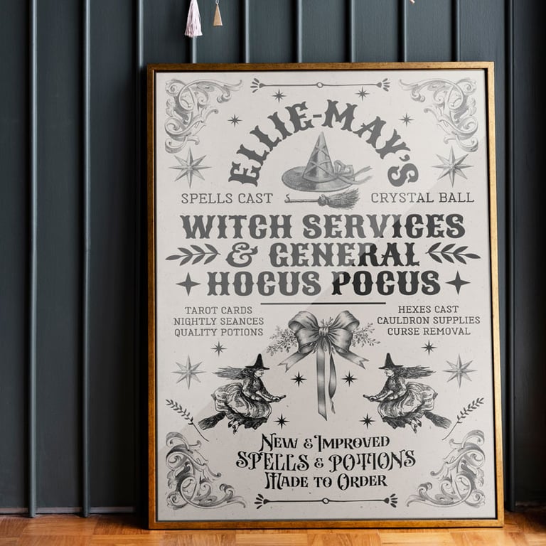 Personalised Witch Art Print - Magical Vintage Gift for Her