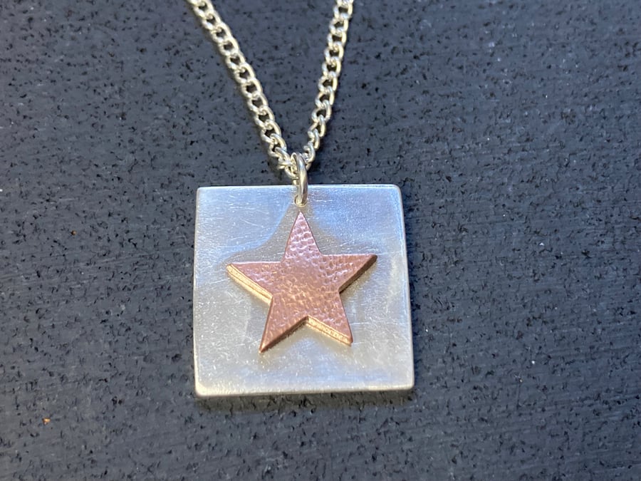 Handmade fine silver and copper star pendant necklace 