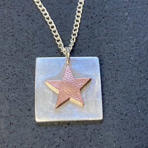 Handmade fine silver and copper star pendant necklace 