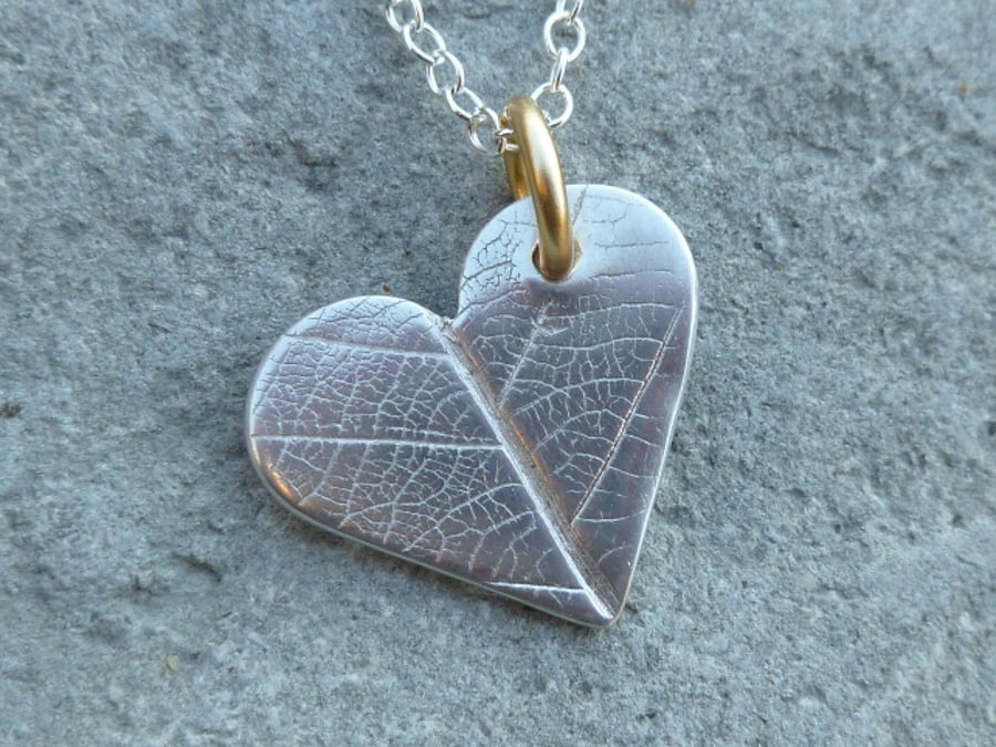 Art Clay Silver Heart Pendant With Leaf Pattern