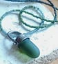 Green sea glass, silver and seed-bead swivel necklace pendant. - Image 2