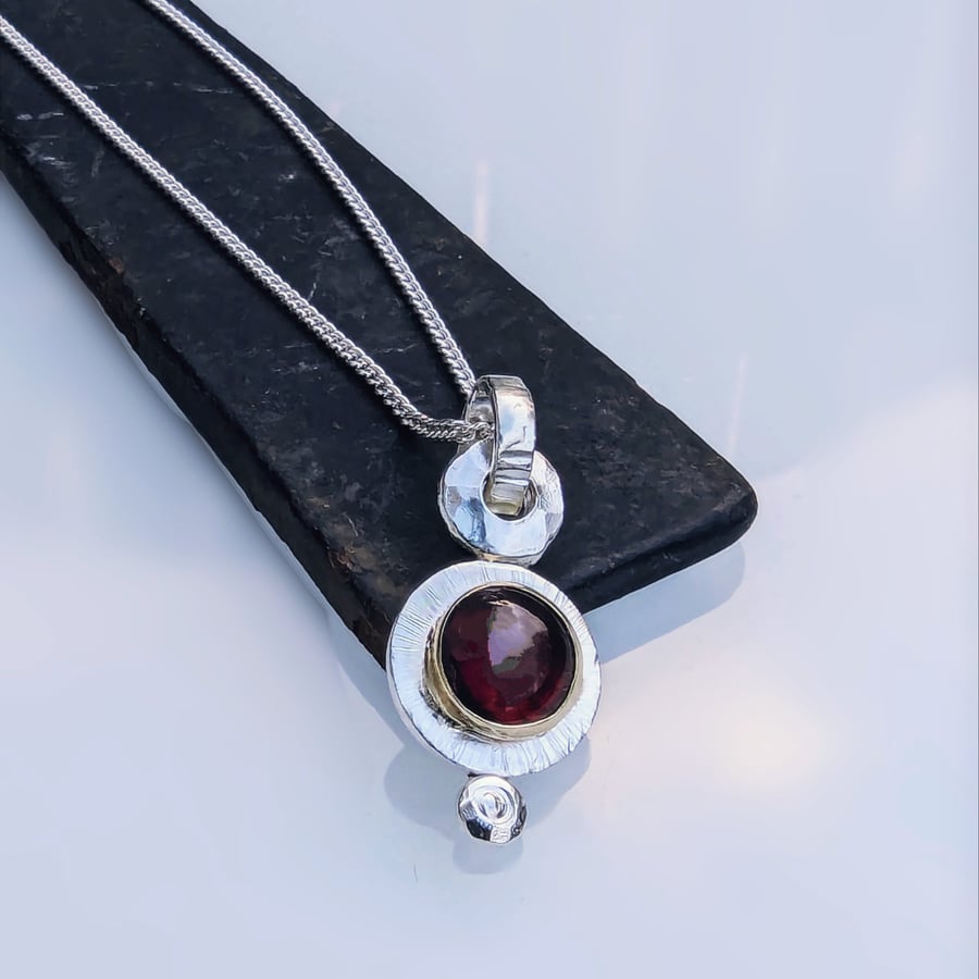 NECKLACE Sterling Silver and Gold Garnet Pendant