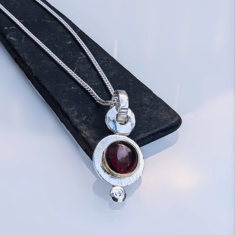 NECKLACE Sterling Silver and Gold Garnet Pendant