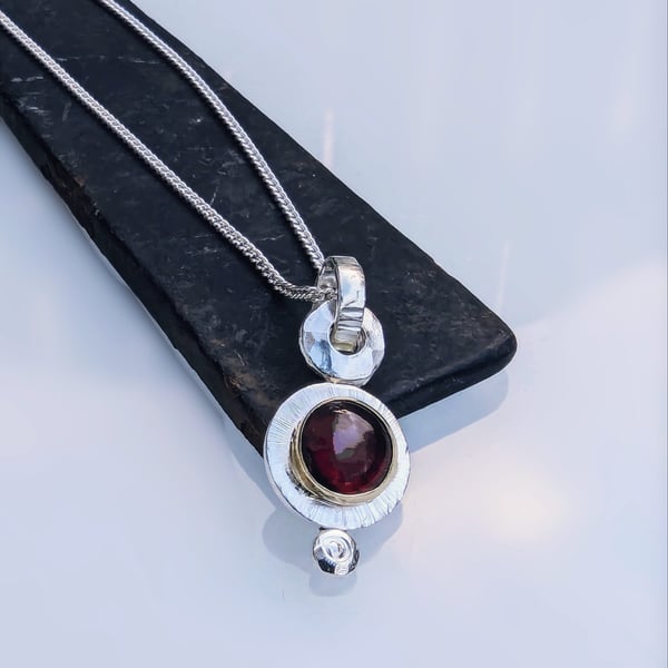 NECKLACE Sterling Silver and Gold Garnet Pendant