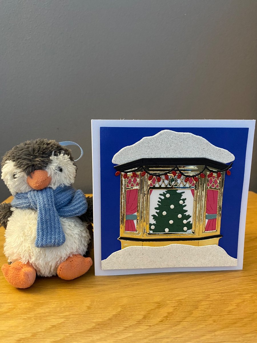 Handmade Christmas Card – Traditional Christmas Tree Window Scene