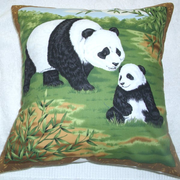 Panda and Cub in a clearing cushion