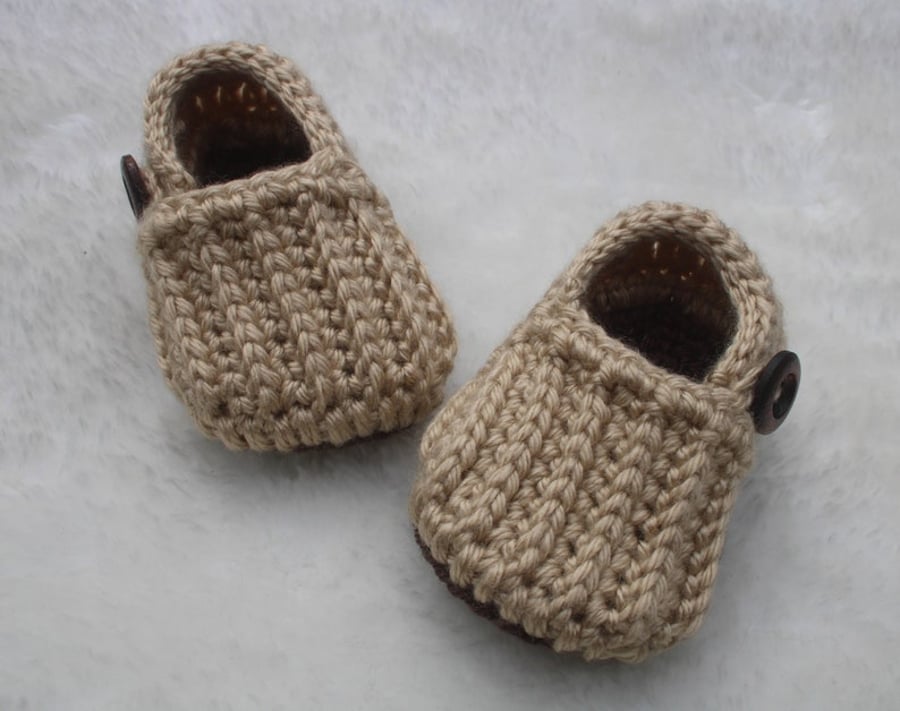 Baby Loafer Style Shoes, Beige and Brown, Sizes 0-6 Months & 6-12 Months