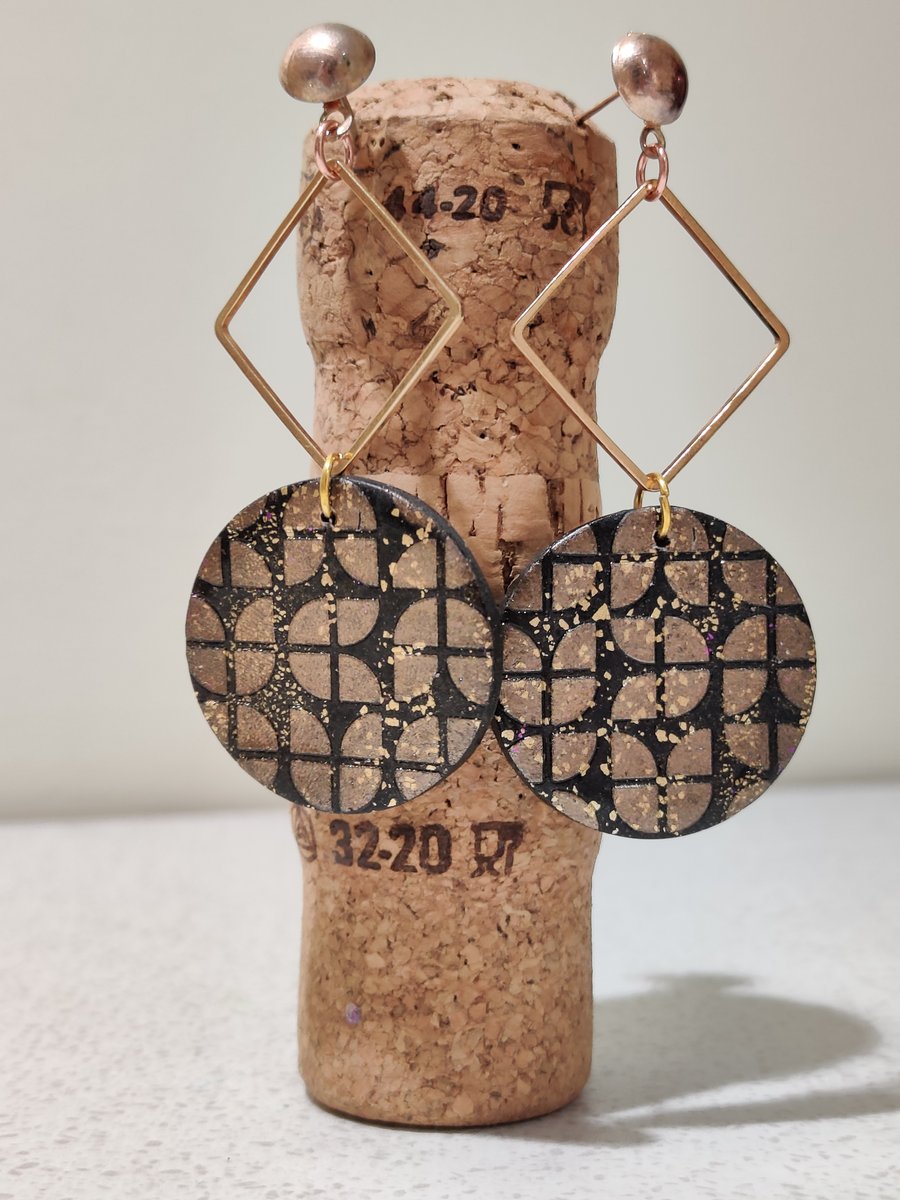 Disco geometric dangle polymer clay earrings