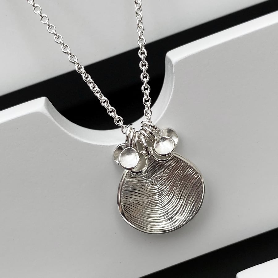 Handmade sterling silver fingerprint petal charm pendants and chain
